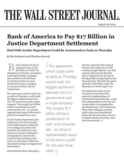 Bank of America to Pay $17 Billion in Justice Department Settlement